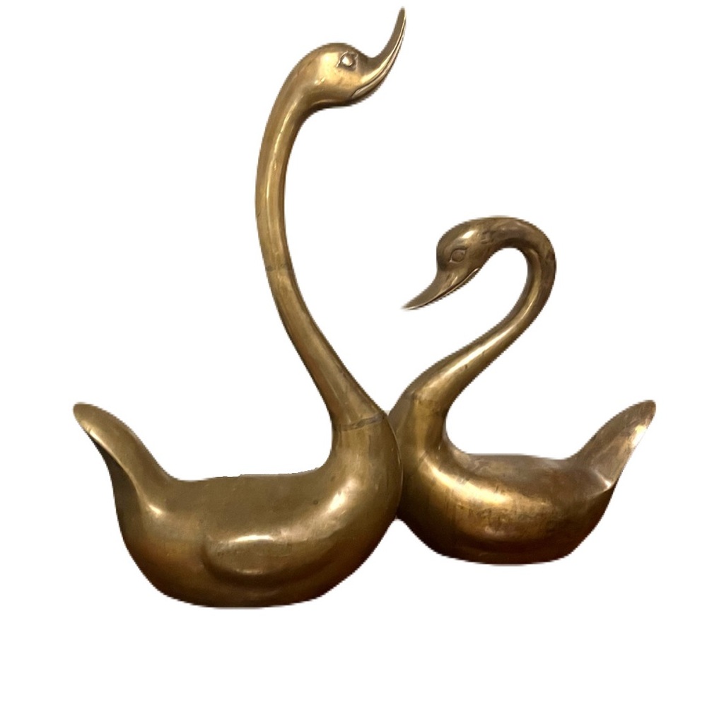 Vintage MCM Brass Swan Pair Set